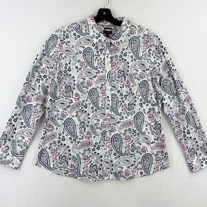 Talbots Non-Iron Button-Up Top Paisley Print Long Sleeve‎ Shirt Size 16 Womens